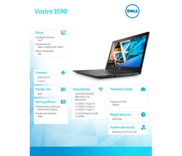 Dell Vostro 3590 i3-10110U/8GB/256/Win10P - 520677 - zdjęcie 2